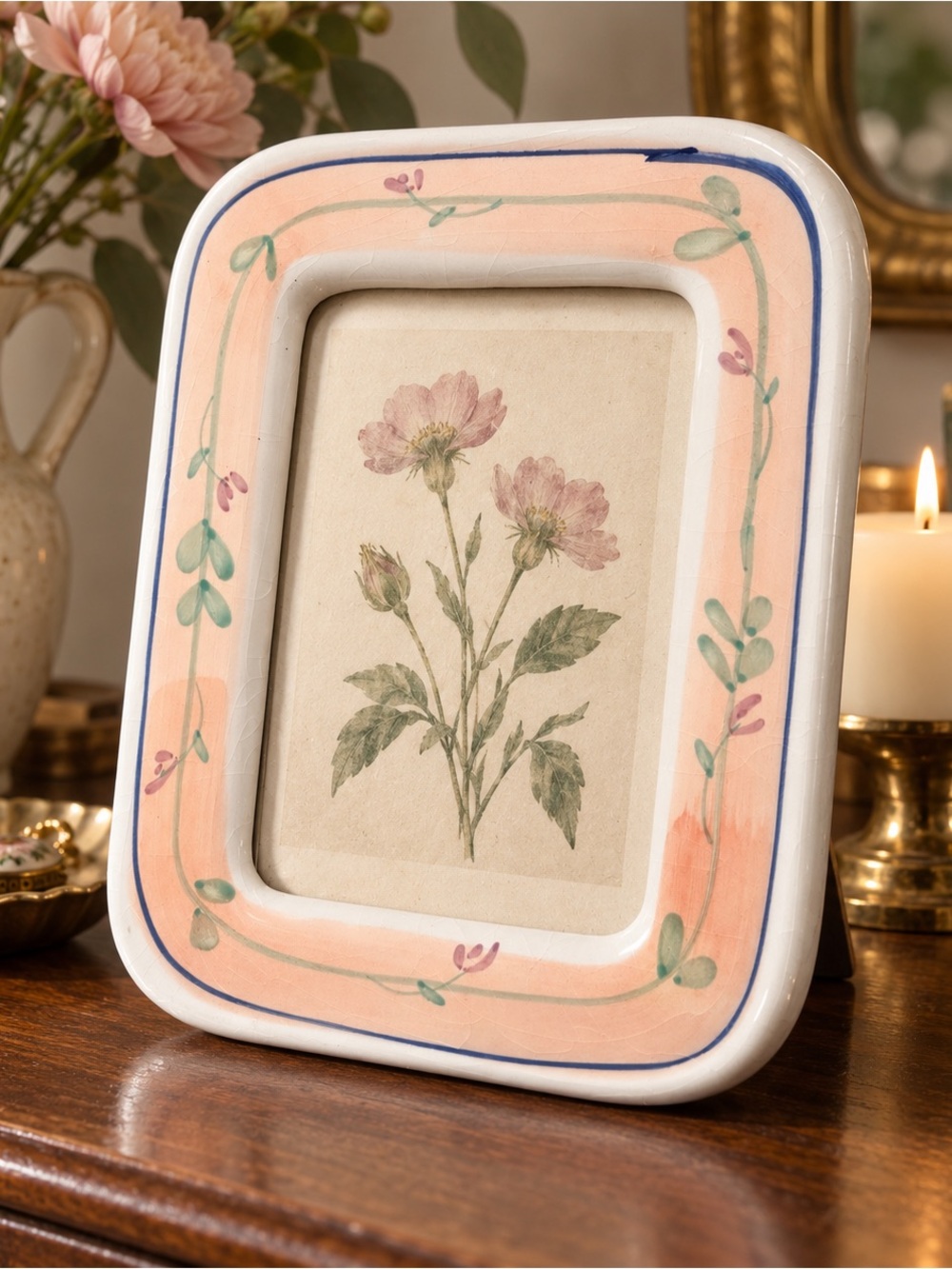 Philip Whitney Ltd Vintage Hand Painted Ceramic Floral Picture Frame